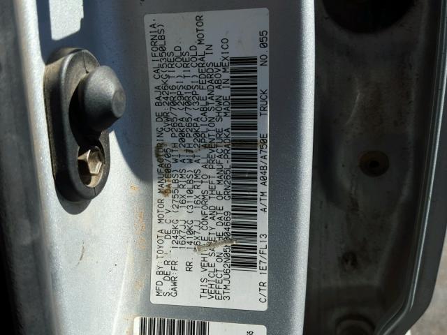 3TMJU62N05M004669 - 2005 TOYOTA TACOMA DOU SILVER photo 10