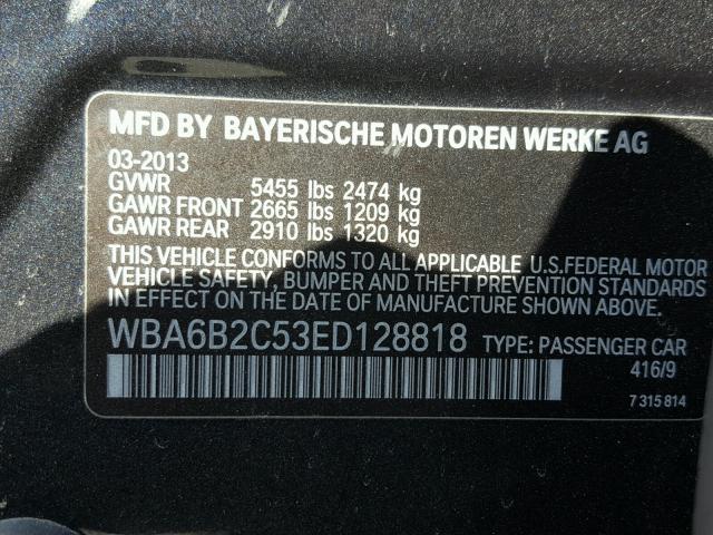 WBA6B2C53ED128818 - 2014 BMW 650 I BLACK photo 10