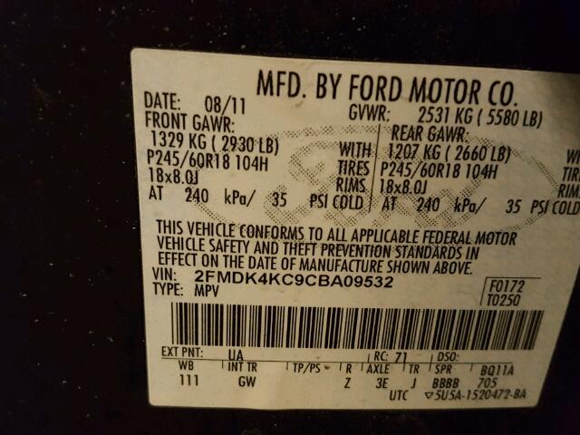 2FMDK4KC9CBA09532 - 2012 FORD EDGE LIMIT BLACK photo 10