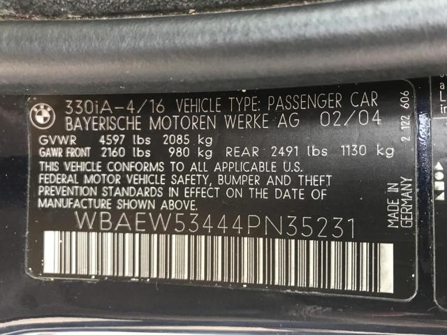 WBAEW53444PN35231 - 2004 BMW 330 XI BLUE photo 10