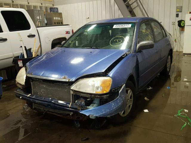 1HGES16533L025326 - 2003 HONDA CIVIC LX BLUE photo 2