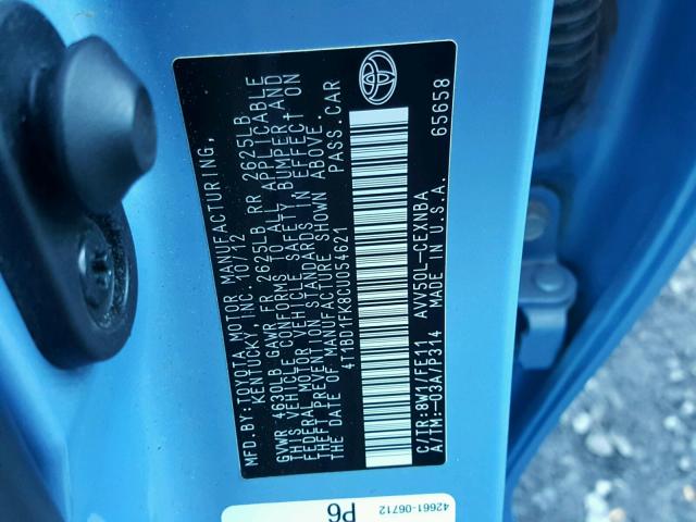 4T1BD1FK8CU054621 - 2012 TOYOTA CAMRY HYBR BLUE photo 10