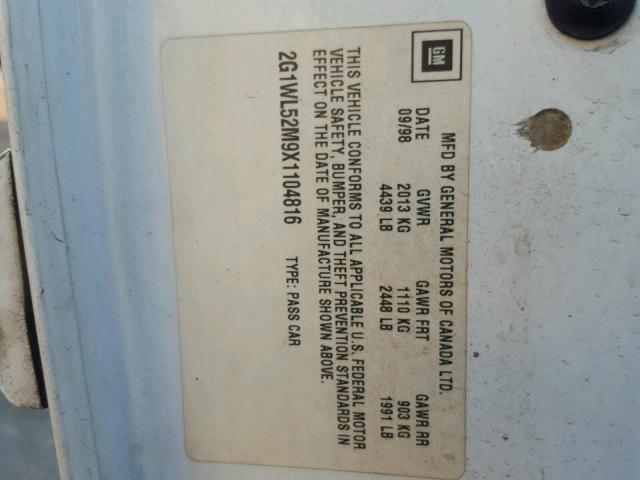 2G1WL52M9X1104816 - 1999 CHEVROLET LUMINA BAS 白色 照片 10