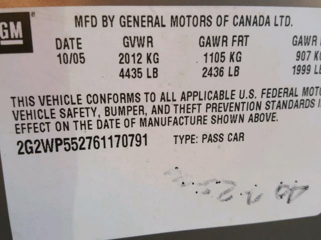 2G2WP552761170791 - 2006 PONTIAC GRAND PRIX GOLD photo 10