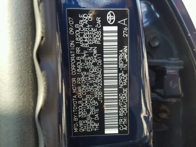 JTDBT923084010611 - 2008 TOYOTA YARIS BLUE photo 10