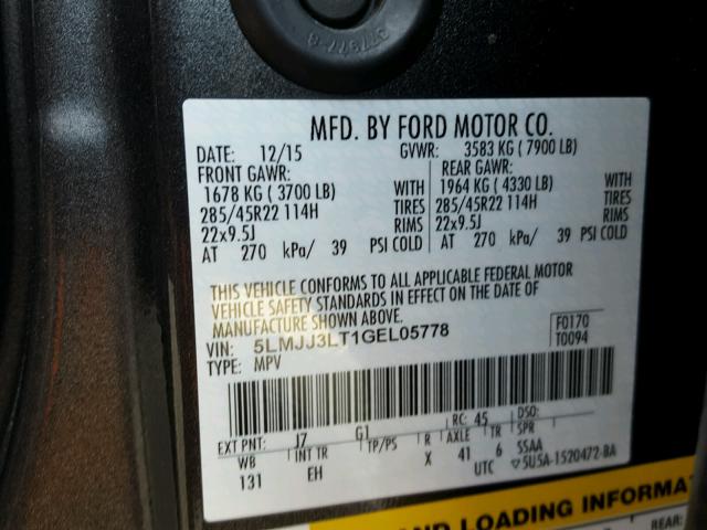 5LMJJ3LT1GEL05778 - 2016 LINCOLN NAVIGATOR GRAY photo 10