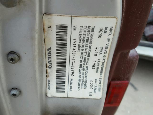 YV1FA8844L3482790 - 1990 VOLVO 740 BASE SILVER photo 10