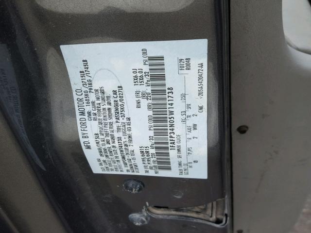 1FAFP34N05W141738 - 2005 FORD FOCUS ZX4 GRAY photo 10