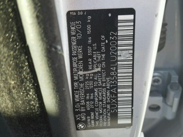 5UXFA13584LU20032 - 2004 BMW X5 3.0I SILVER photo 10