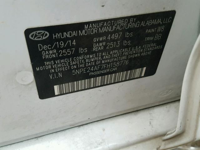 5NPE24AF7FH158776 - 2015 HYUNDAI SONATA SE WHITE photo 10