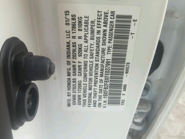 19XFB2F8XFE037991 - 2015 HONDA CIVIC EX WHITE photo 10