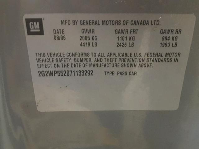 2G2WP552071133292 - 2007 PONTIAC GRAND PRIX Մոխրագույն լուսանկար 10