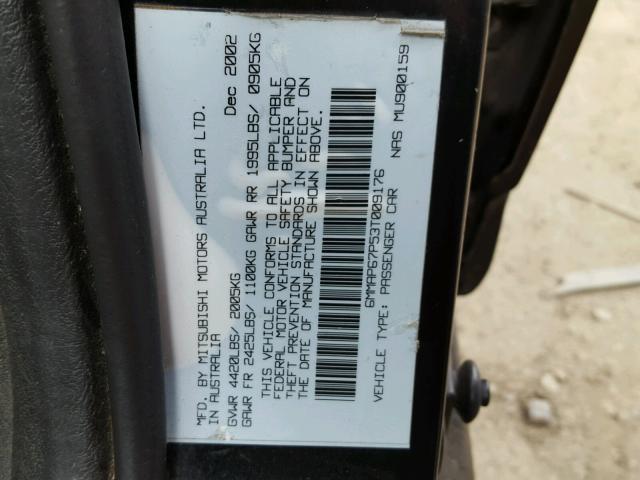 6MMAP67P53T009176 - 2003 MITSUBISHI DIAMANTE L BLACK photo 10