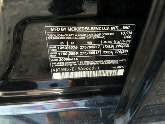 4JGAB57E15A566811 - 2005 MERCEDES-BENZ ML 350 BLACK photo 10