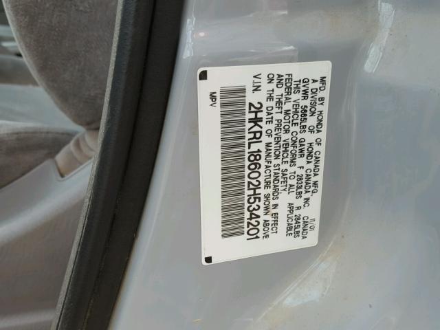 2HKRL18602H534201 - 2002 HONDA ODYSSEY EX SILVER photo 10