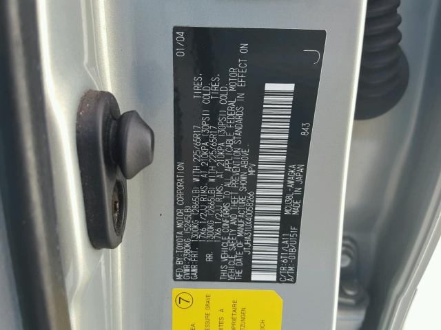 JTJHA31UX40058266 - 2004 LEXUS RX 330 SILVER photo 10