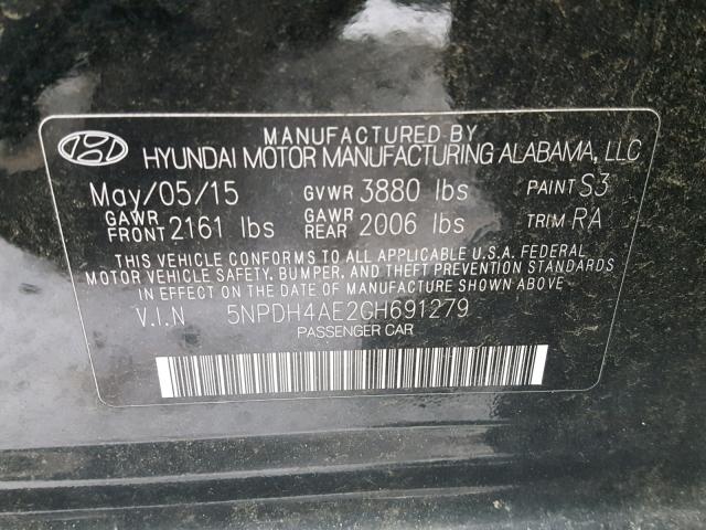 5NPDH4AE2GH691279 - 2016 HYUNDAI ELANTRA SE BLACK photo 10