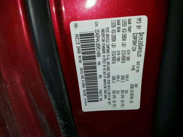 2D4GP44L85R514099 - 2005 DODGE GRAND CARA RED photo 10