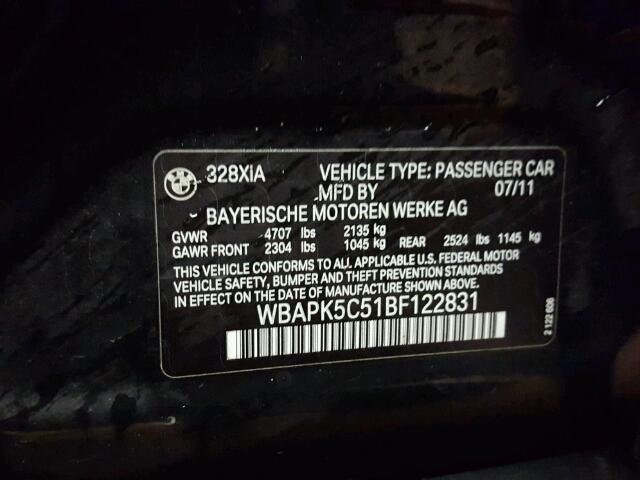 WBAPK5C51BF122831 - 2011 BMW 328 XI SUL BLACK photo 10