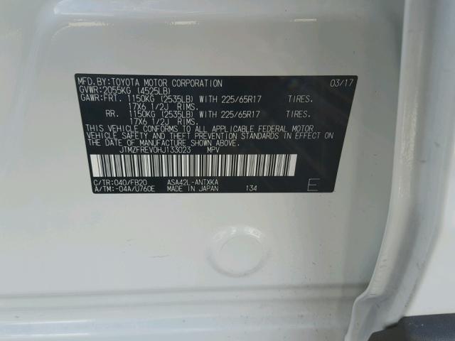 JTMZFREV0HJ133023 - 2017 TOYOTA RAV4 LE Ağ foto 10