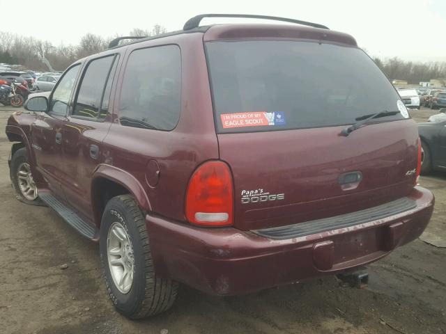 1B4HS28N41F572063 - 2001 DODGE DURANGO BURGUNDY photo 3