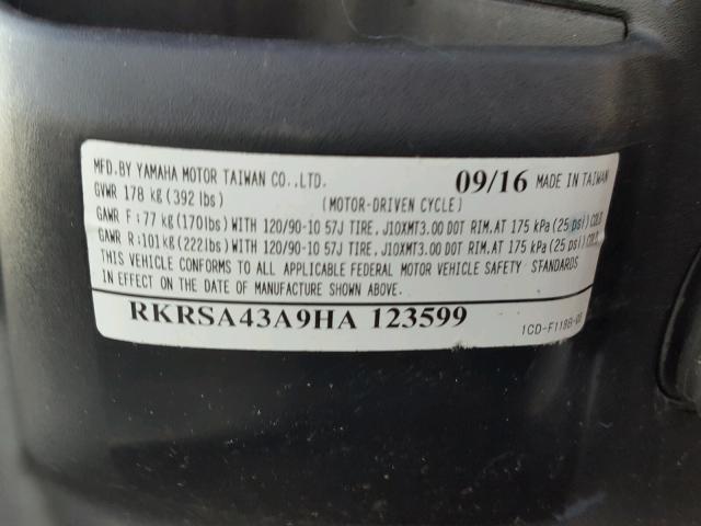 RKRSA43A9HA123599 - 2017 YAMAHA YW50 F BLACK photo 10