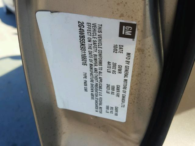 2G4WB55K931166016 - 2003 BUICK REGAL LS TAN photo 10