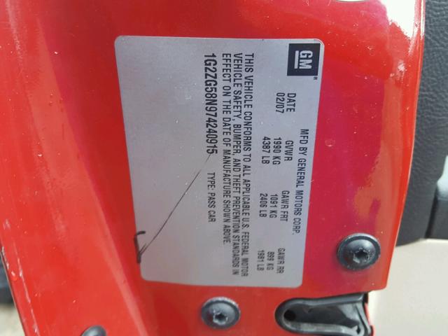 1G2ZG58N974240915 - 2007 PONTIAC G6 BASE RED photo 10