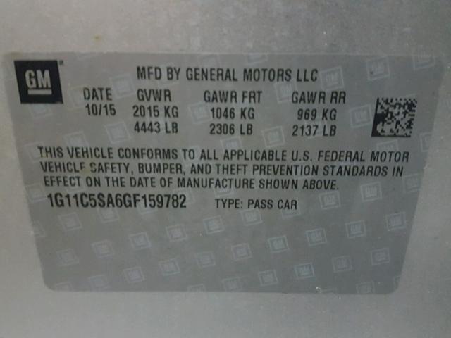 1G11C5SA6GF159782 - 2016 CHEVROLET MALIBU LIM Արծաթագույն լուսանկար 10