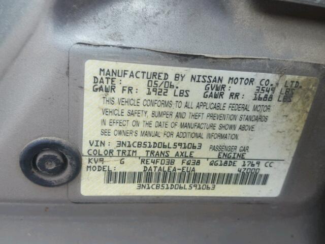 3N1CB51D06L591063 - 2006 NISSAN SENTRA 1.8 GREEN photo 10