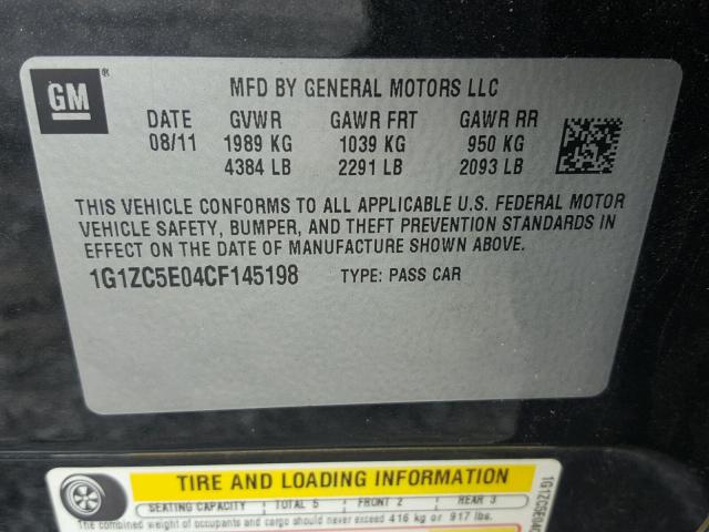 1G1ZC5E04CF145198 - 2012 CHEVROLET MALIBU 1LT 黑色 照片 10