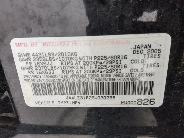 JA4LZ31F26U030295 - 2006 MITSUBISHI OUTLANDER BLACK photo 10