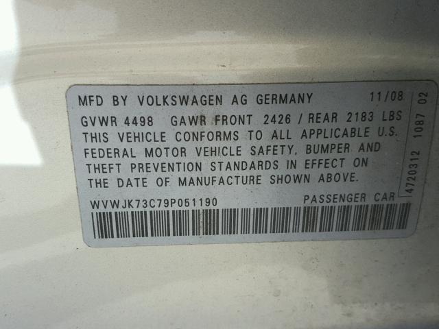 WVWJK73C79P051190 - 2009 VOLKSWAGEN PASSAT TUR SILVER photo 10