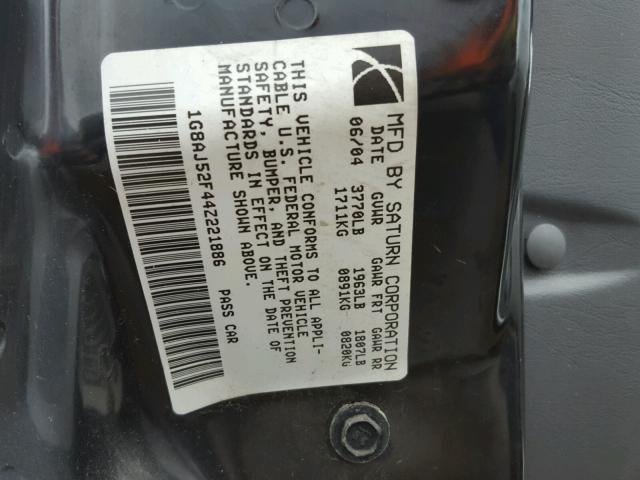 1G8AJ52F44Z221886 - 2004 SATURN ION LEVEL SILVER photo 10
