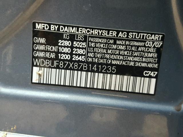 WDBUF87X87B141235 - 2007 MERCEDES-BENZ E 350 4MAT BLUE photo 10