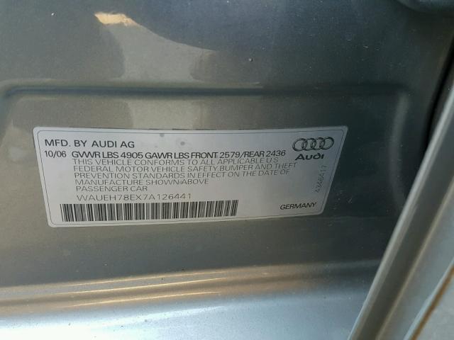 WAUEH78EX7A126441 - 2007 AUDI A4 S-LINE GRAY photo 10