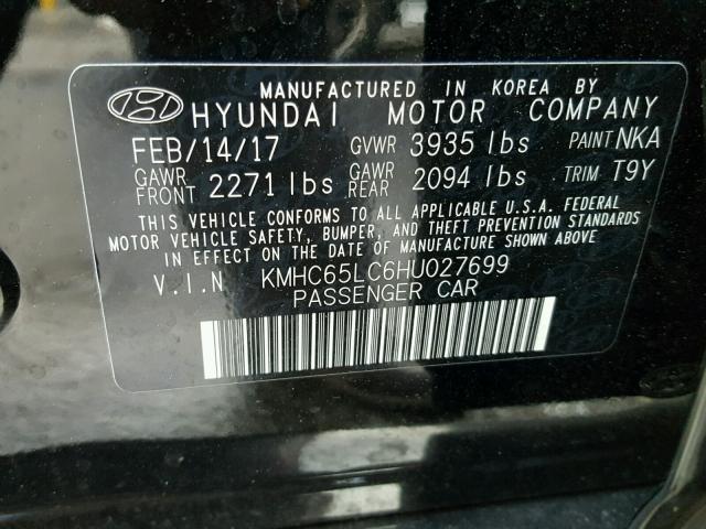 KMHC65LC6HU027699 - 2017 HYUNDAI IONIQ BLUE BLACK photo 10