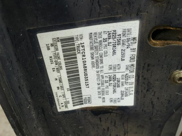 1FTCR10A8RUD35157 - 1994 FORD RANGER BLACK photo 10