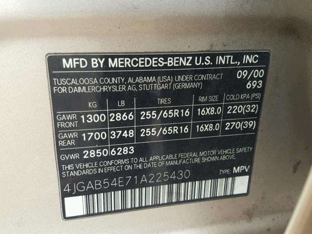 4JGAB54E71A225430 - 2001 MERCEDES-BENZ ML 320 GOLD photo 10