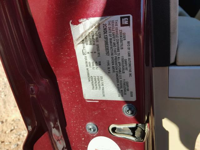 2CNDL13F986338767 - 2008 CHEVROLET EQUINOX LS MAROON photo 10