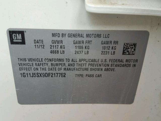 1G11J5SX9DF217762 - 2013 CHEVROLET MALIBU LTZ 奶油色 照片 10