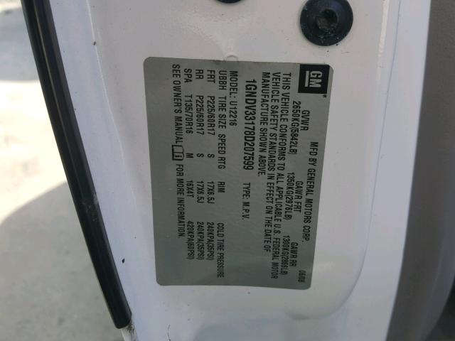 1GNDV33178D207599 - 2008 CHEVROLET UPLANDER L 白色 照片 10