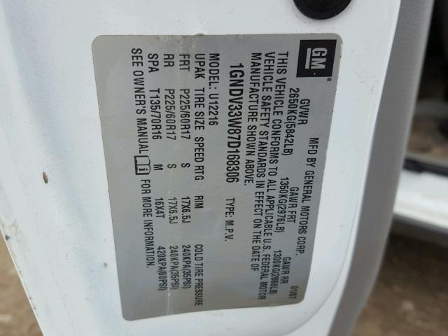 1GNDV33W87D168306 - 2007 CHEVROLET UPLANDER L 白色 照片 10