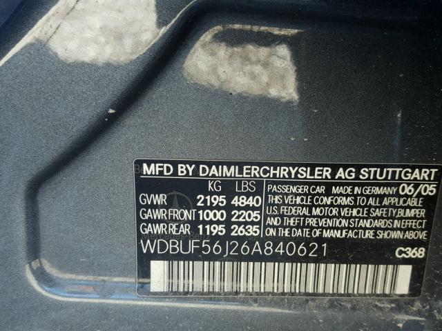 WDBUF56J26A840621 - 2006 MERCEDES-BENZ E 350 GRAY photo 10