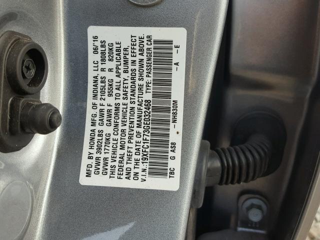 19XFC1F73GE032468 - 2016 HONDA CIVIC EXL SILVER photo 10