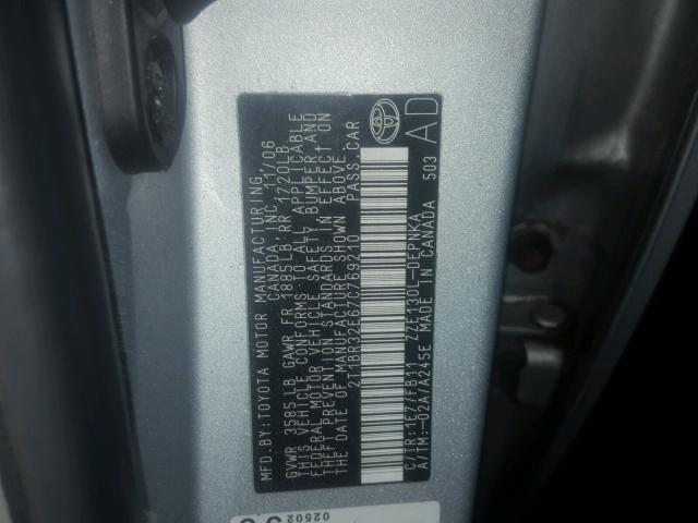 2T1BR32E67C769210 - 2007 TOYOTA COROLLA CE SILVER photo 10