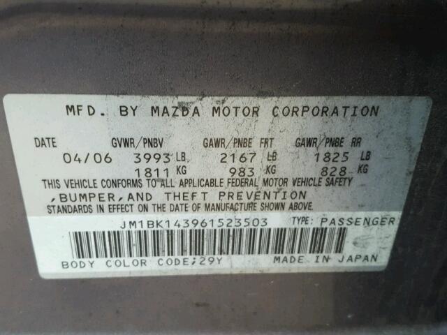 JM1BK143961523503 - 2006 MAZDA 3 HATCHBAC GRAY photo 10