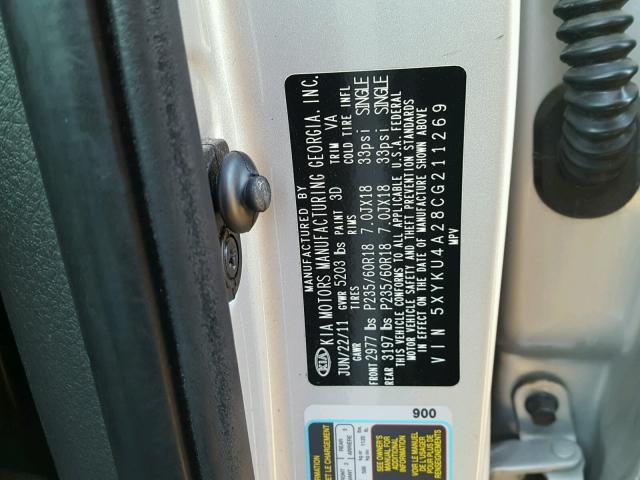 5XYKU4A28CG211269 - 2012 KIA SORENTO EX Gümüş foto 10