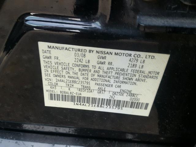 1N4AL21E88C235795 - 2008 NISSAN ALTIMA 2.5 BLACK photo 10