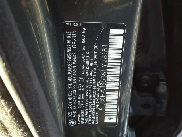 5UXFA13516LY28181 - 2006 BMW X5 3.0I GREEN photo 10